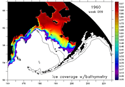 Image of Ice Coverage in 1960, week 9, Gulf of Alaska, 
Bering Sea, and Bering Strait