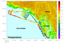 along-track temperature data, Gulf of Alaska, May 2011